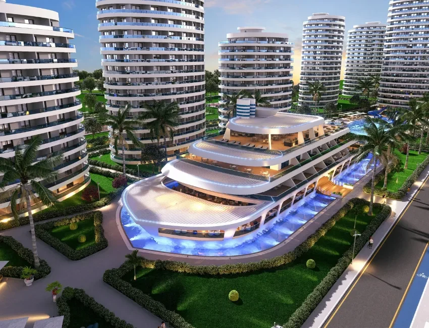 İskele Long Beach Yürüyüş Yolu Gece Aydınlatması ve Barlar - Mekan ve Gece Görseli